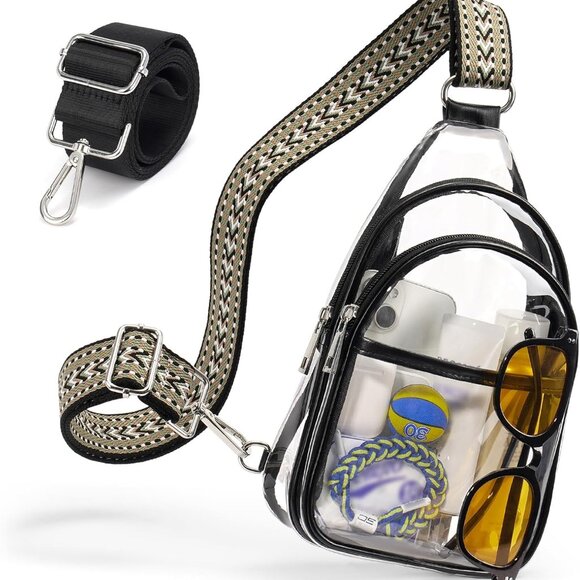 Clear Bags For Events With 2 Extra-Long Straps, 4 Pockets Clear Crossbody Bags F - Picture 1 of 6